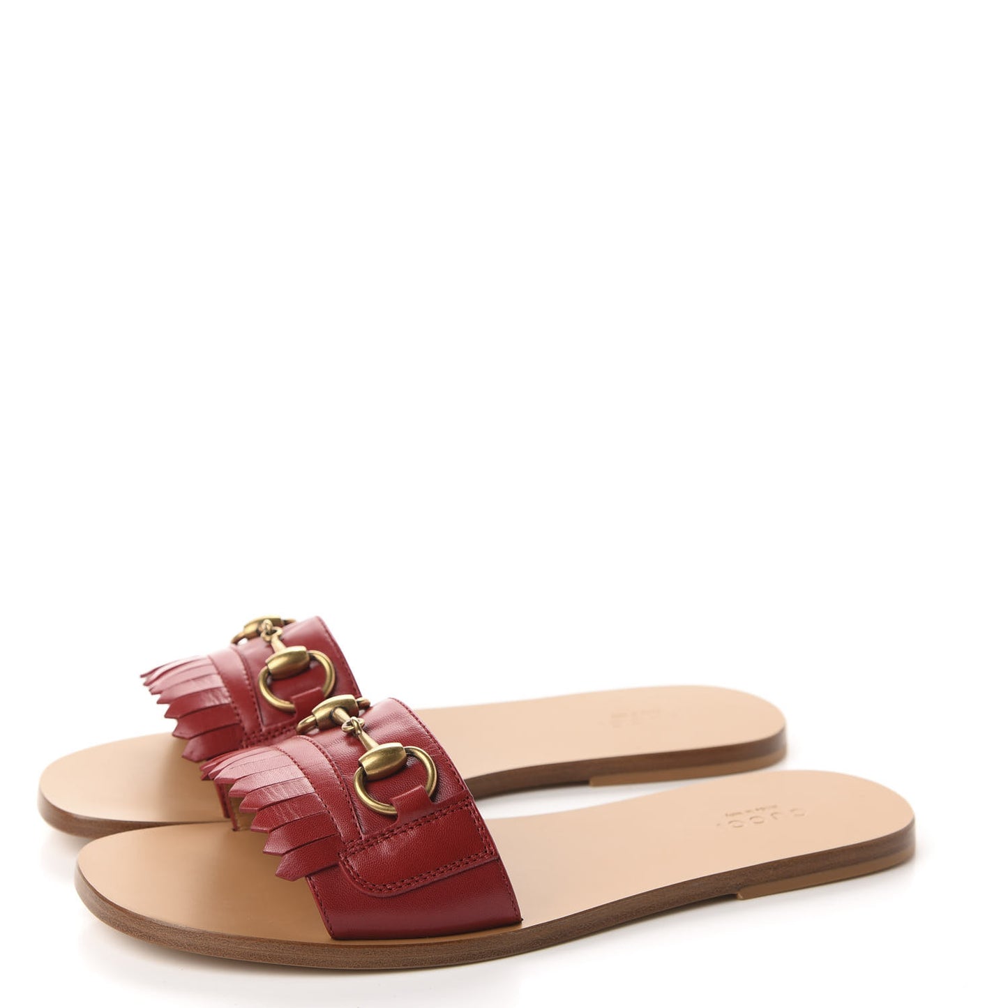 Malaga Kid Fringe Horsebit Slide Sandals 39 Hibiscus Red