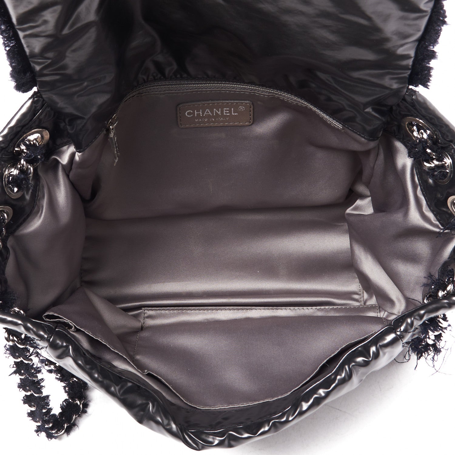 Chanel Vinyl Mohair Trimmed Accordion Arctic Polar Ice Flap Black 4 of 8