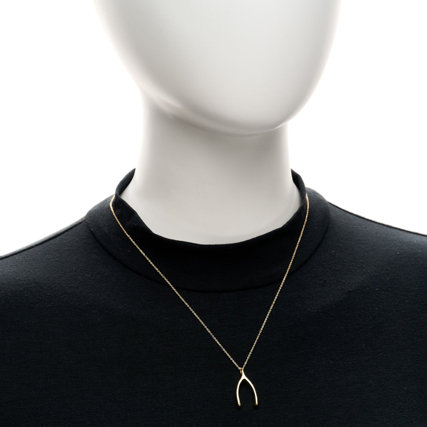 18K Yellow Gold Wishbone Pendant Necklace