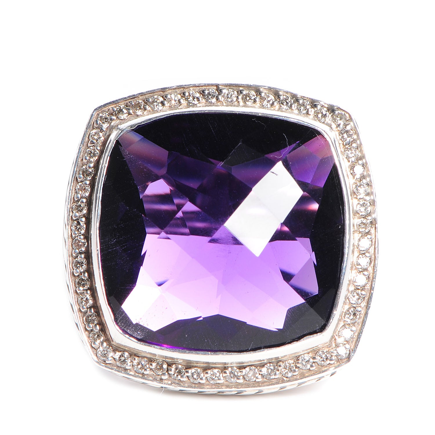 David Yurman Sterling Silver Diamond Amethyst 20mm Albion Statement Ring 54 6.75 1 of 6