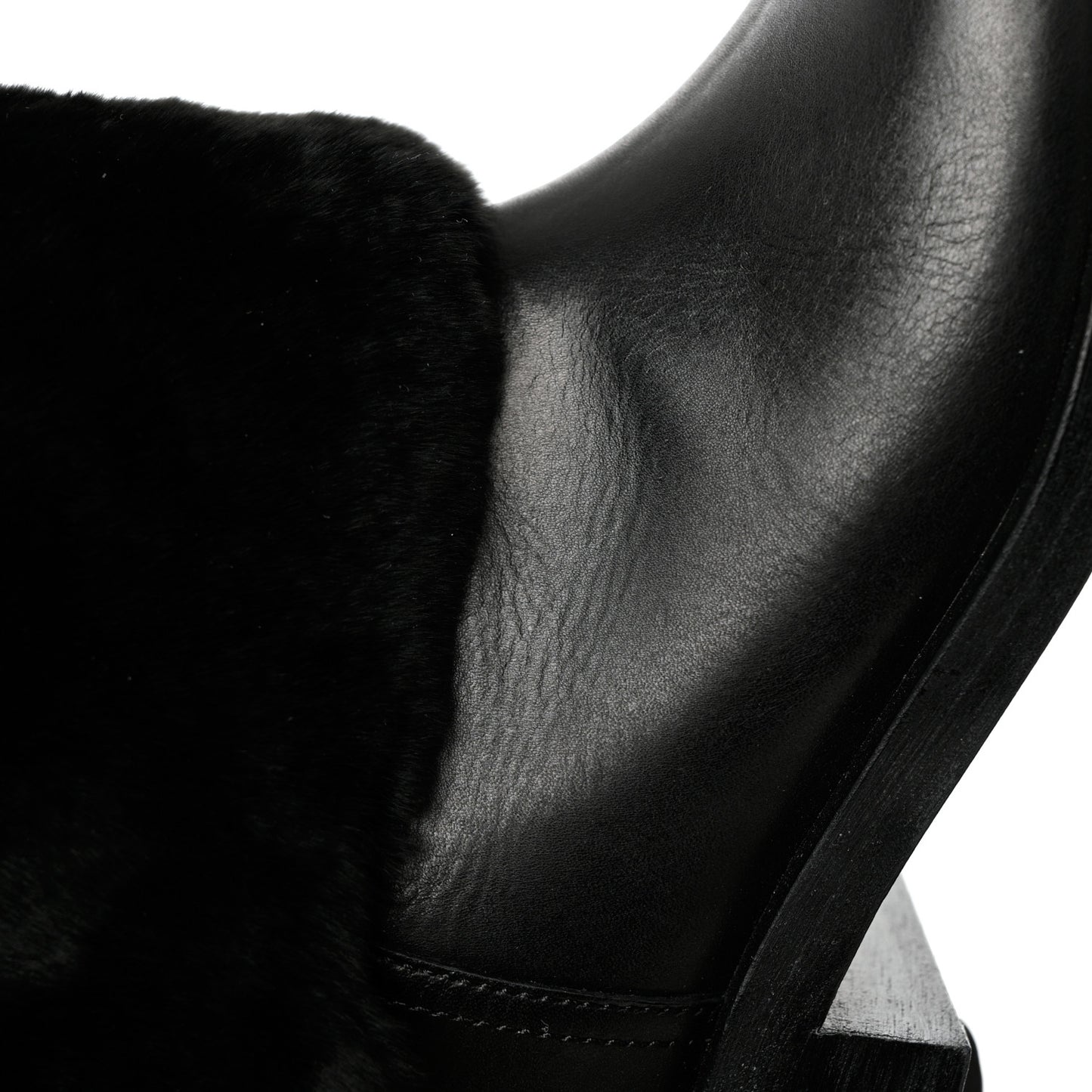Fur Calfskin Fold Over Short Boots 39 Black