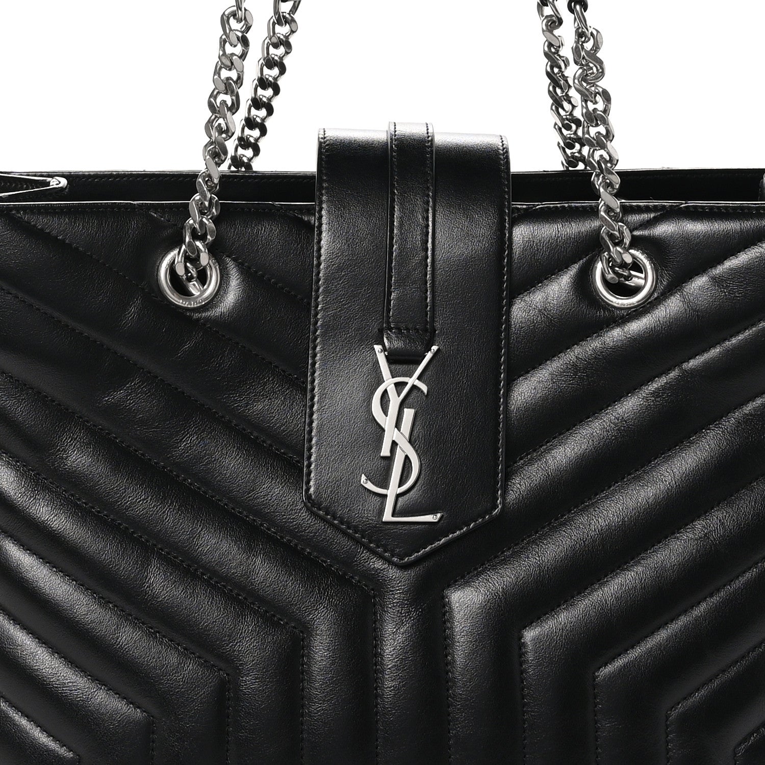 Saint Laurent Calfskin Y Quilted Monogram Large Loulou Shopper Black 8 of 10