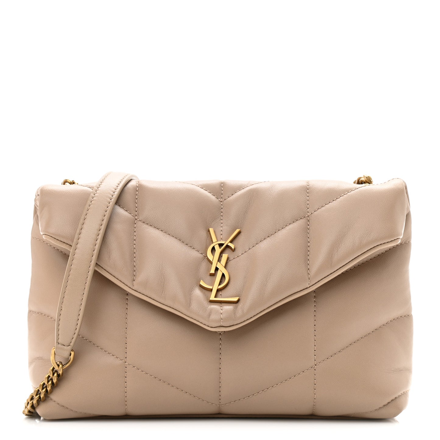 Lambskin Quilted Toy Loulou Puffer Monogram Chain Satchel Nude Powder