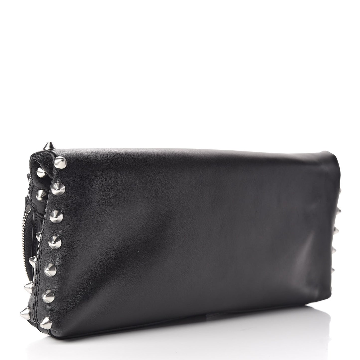 Calfskin Studded Padlock Skull Clutch Black