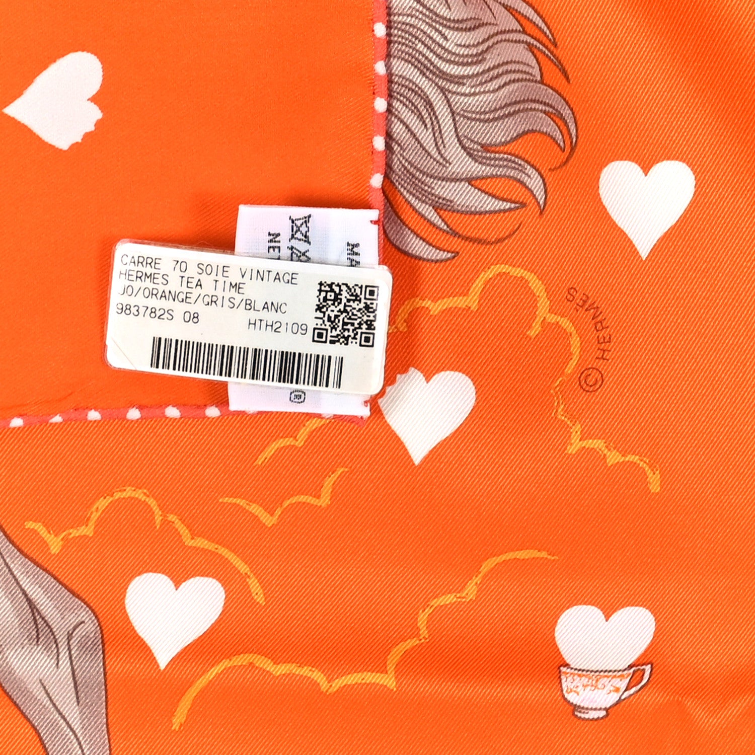 Hermes Silk Tea Time Scarf 70 Orange Gris White 3 of 3