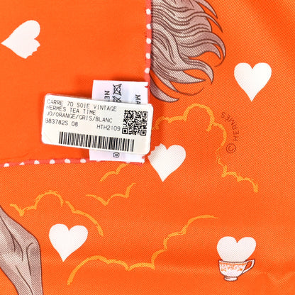 Hermes Silk Tea Time Scarf 70 Orange Gris White 3 of 3