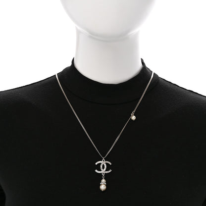 Chanel Crystal Pearl CC Necklace Silver 2 of 6