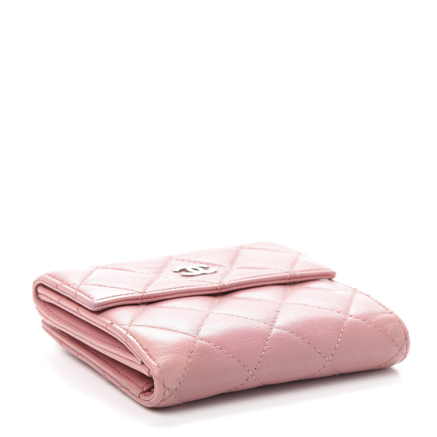 Lambskin Quilted Compact French Flap Wallet Pink