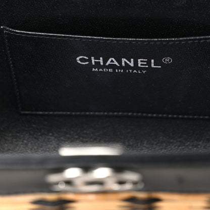 Chanel Rattan Calfskin CC Chain Wristlet Clutch Black Beige 6 of 9