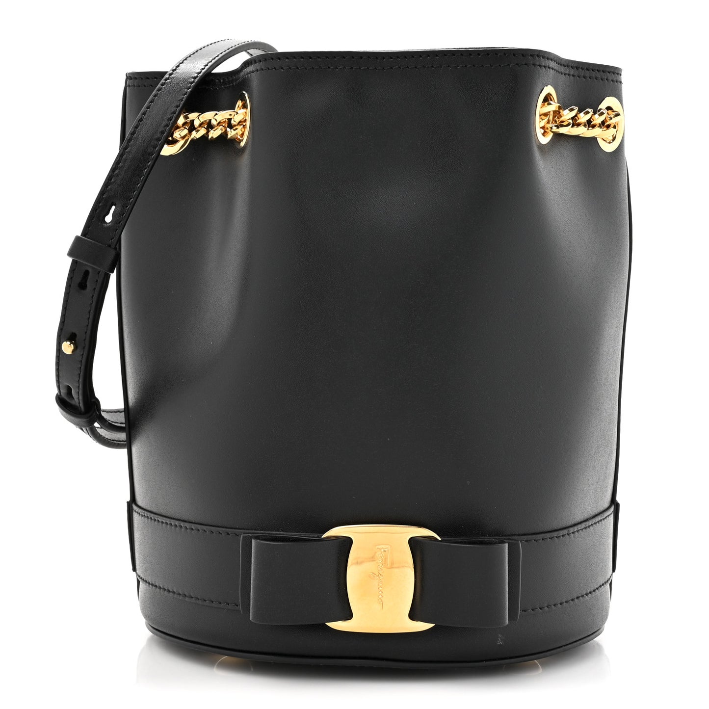 Calfskin Vara Bow Bucket Bag Black