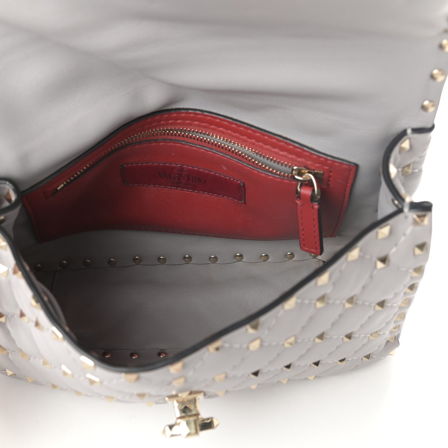 Nappa Medium Rockstud Spike Shoulder Bag Grey