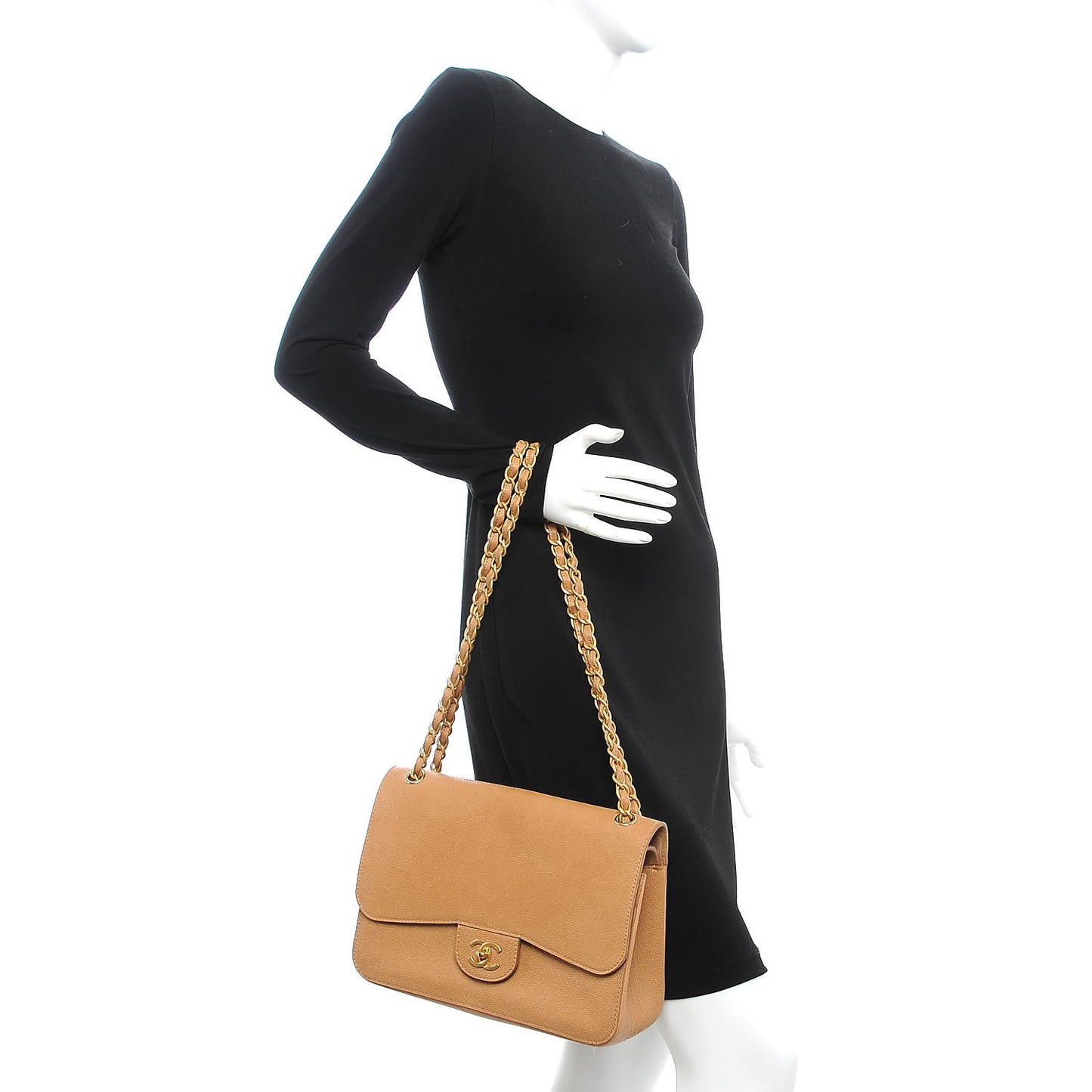 Grained Calfskin Jumbo Classic Pure Double Flap Beige