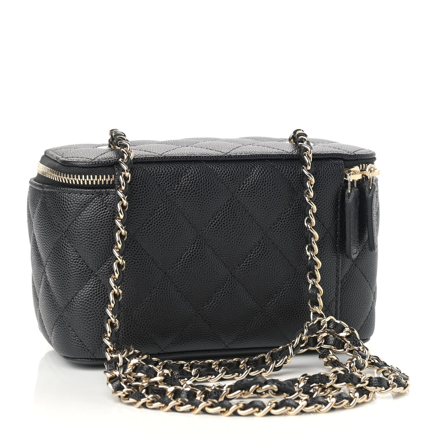Caviar Quilted Small Vanity Case With Chain Black