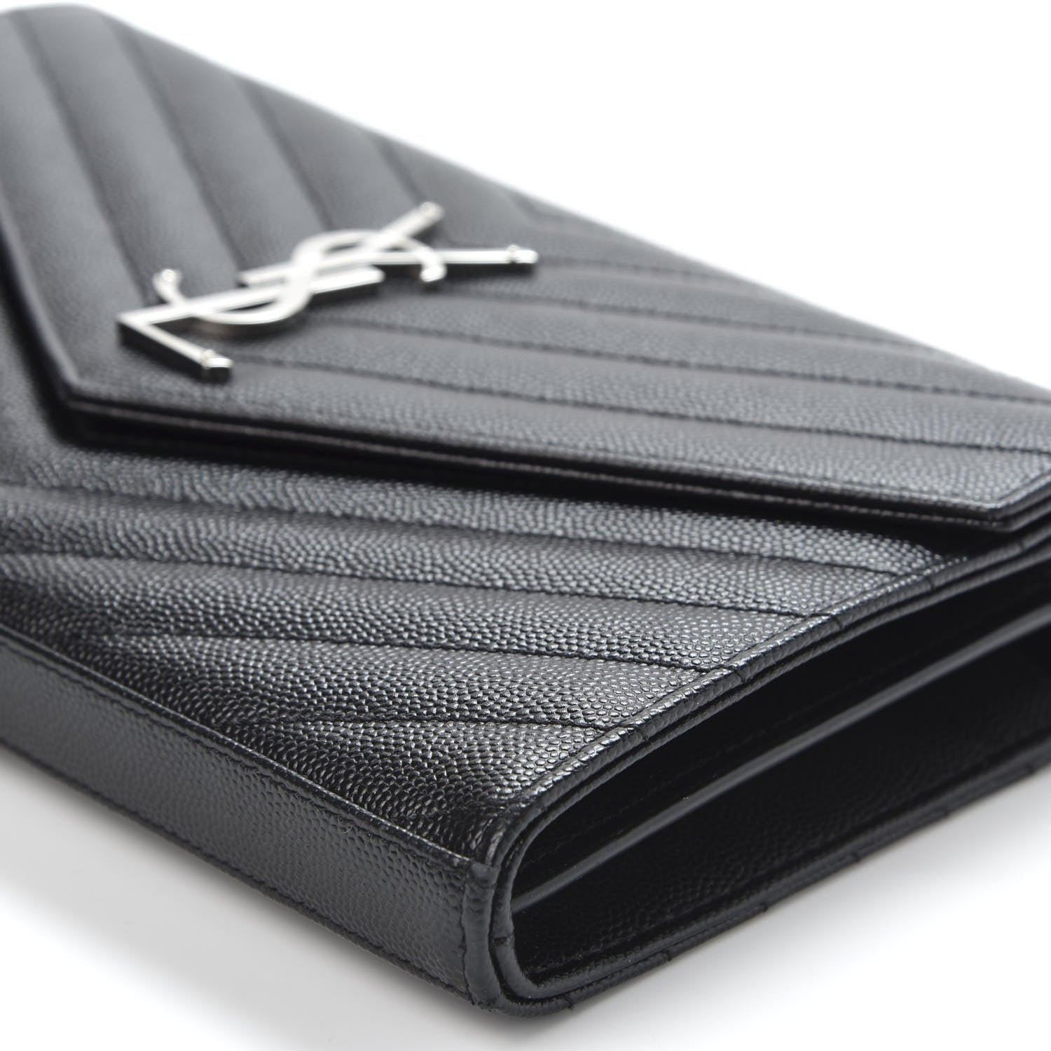 Saint Laurent Grain De Poudre Matelasse Chevron Monogram Chain Wallet Black 6 of 10