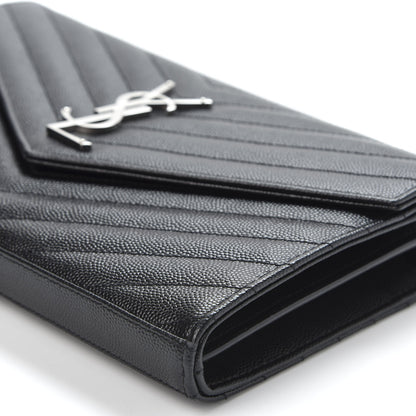 Saint Laurent Grain De Poudre Matelasse Chevron Monogram Chain Wallet Black 6 of 10