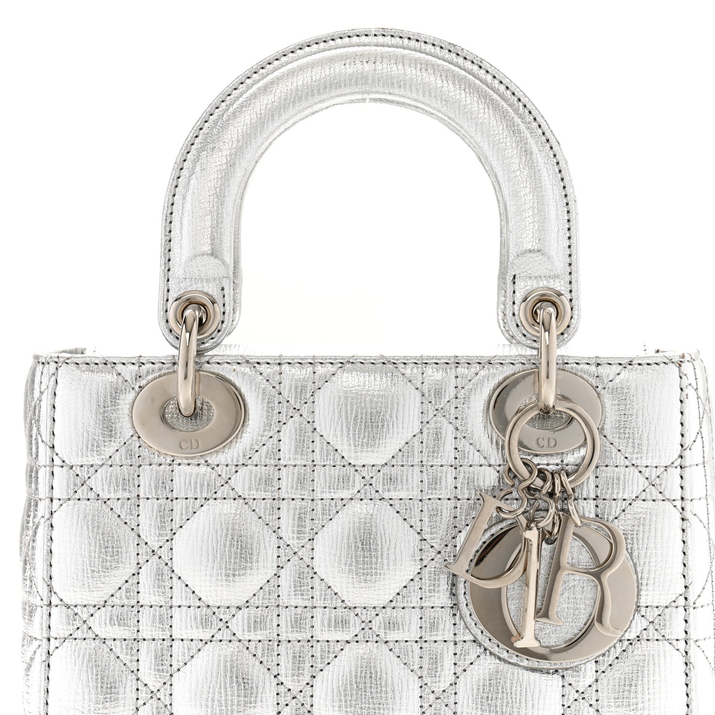Metallic Grained Calfskin Cannage Small Lucky Badges My Lady Dior Silver