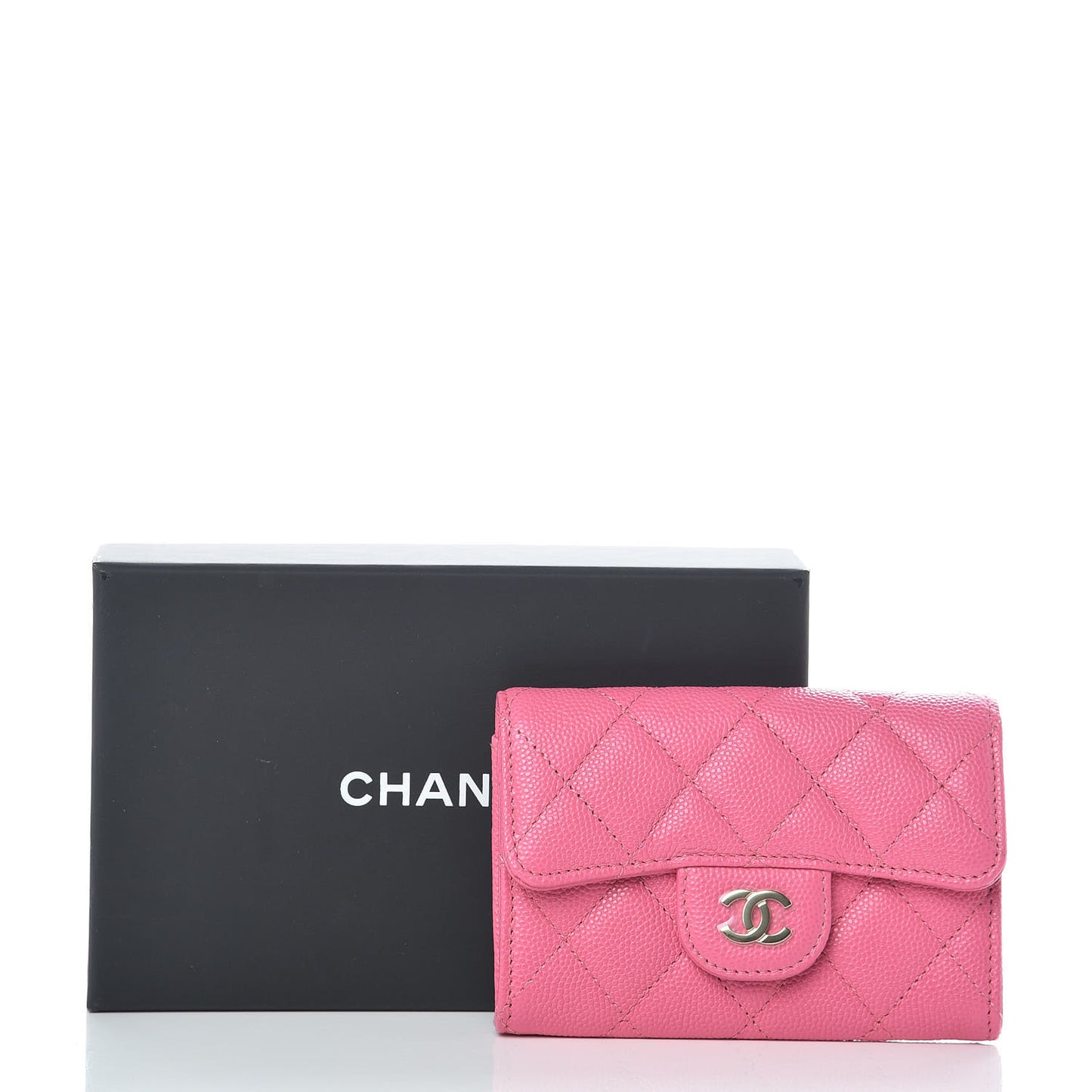 Caviar Quilted Card Flap Holder Pink