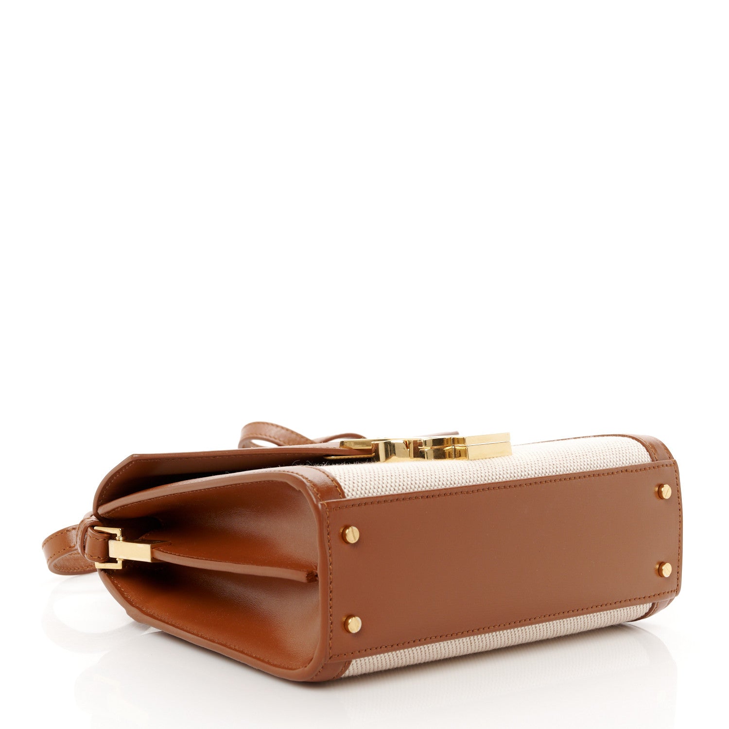 Saint Laurent Canvas Calfskin Mini Classic Monogram Cassandra Top Handle Tan Natural 4 of 11