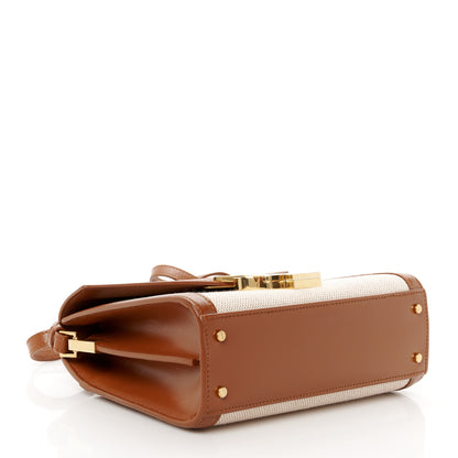 Saint Laurent Canvas Calfskin Mini Classic Monogram Cassandra Top Handle Tan Natural 4 of 11