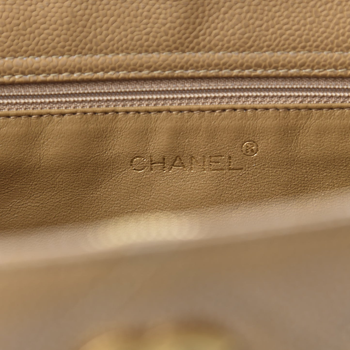 Metallic Caviar Quilted Shopping Tote Beige
