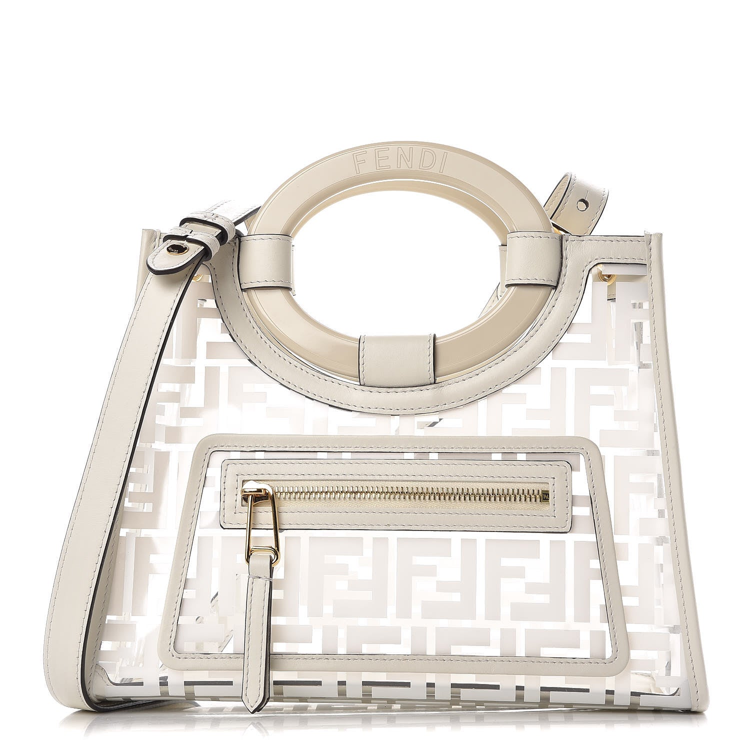 Fendi TPU FF Vitello Century Plexiglass Small Runaway Shopper Tote White 1 of 8