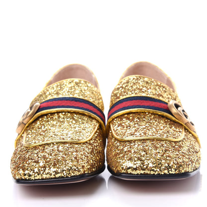 Gucci Glitter Web Peyton Loafers 41 Gold 2 of 12