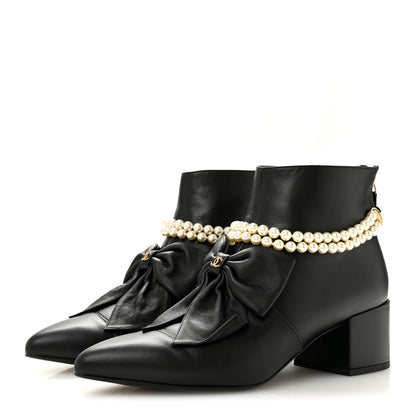 Chanel Lambskin Pearl Bow Short Boots 40 Black 40 Black 4 of 10