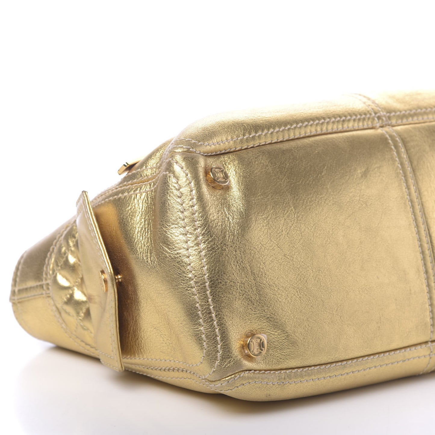 Metallic Lambskin Quilted Boogie Satchel Gold