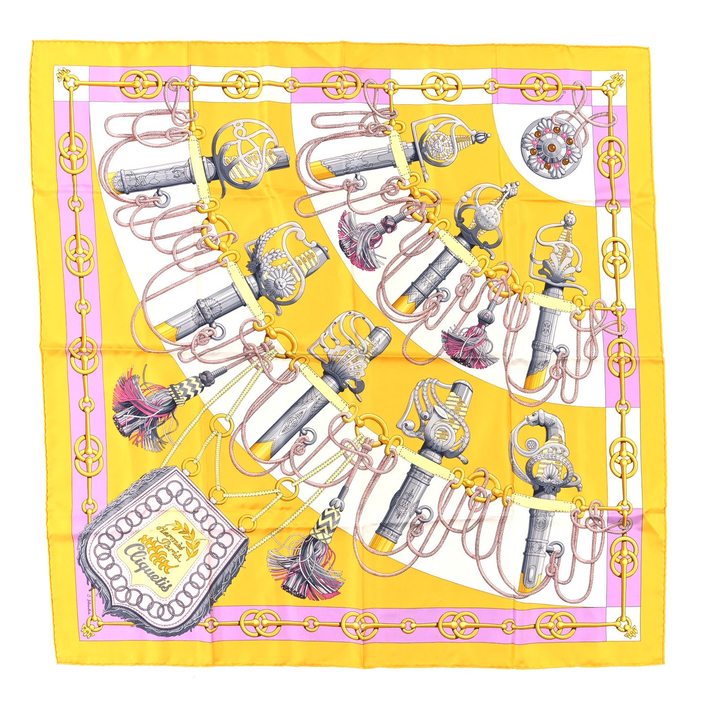 Silk Cliquetis Scarf 90 Jaune Soleil Parme