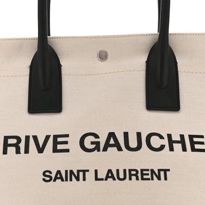 Saint Laurent Linen Calfskin Small Rive Gauche Tote Greggio Natural 8 of 10