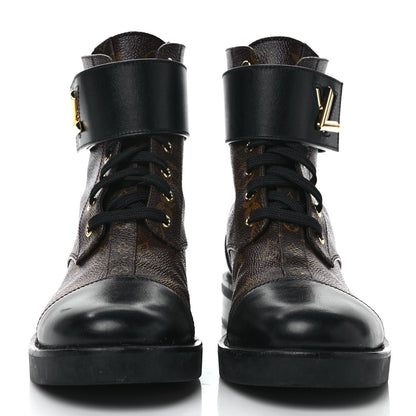 Louis Vuitton Calfskin Monogram Wonderland Flat Ranger Boots 38 Black 2 of 8