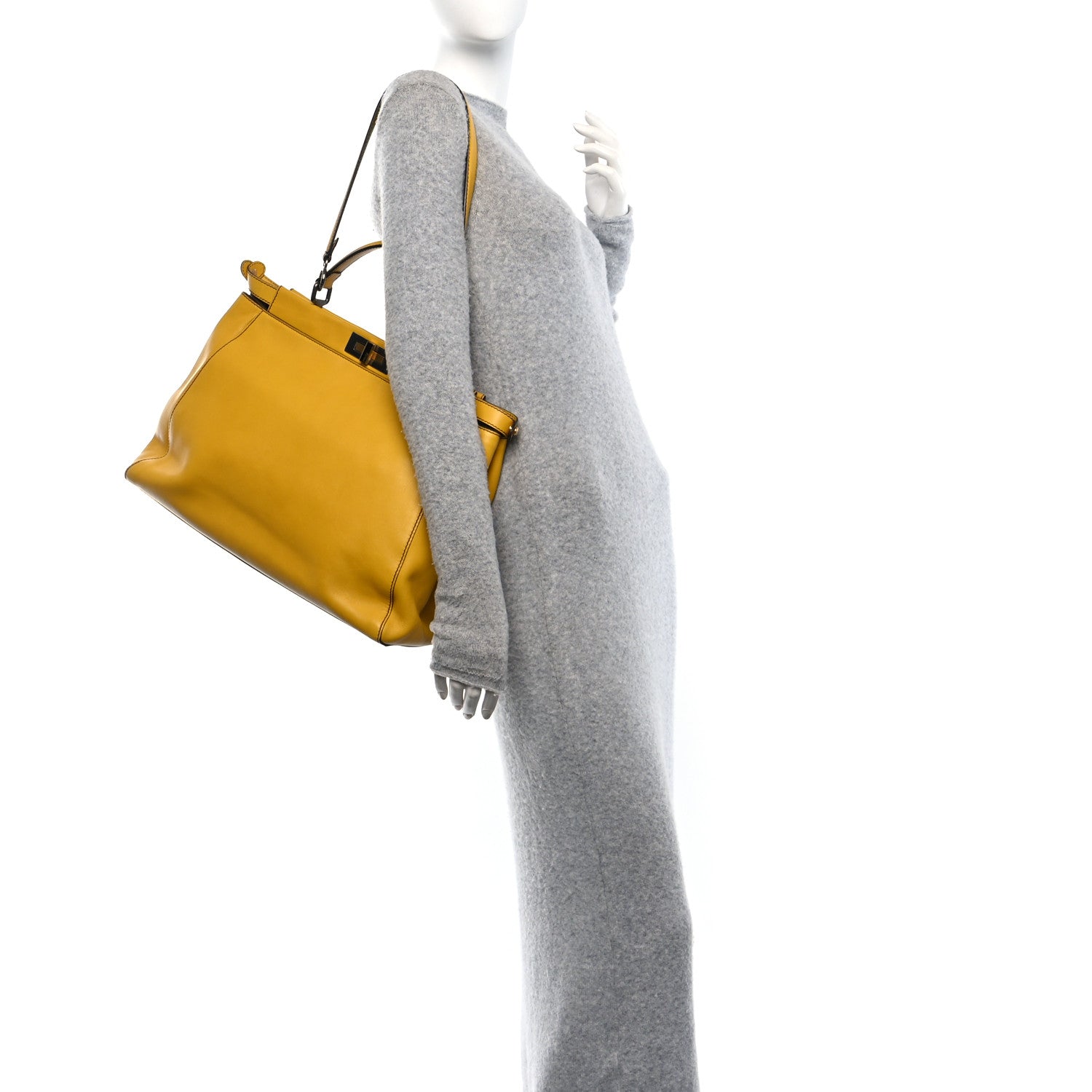 Fendi Vitello Zucca Large Peekaboo Iconic Satchel Yellow Tobacco 2 of 10