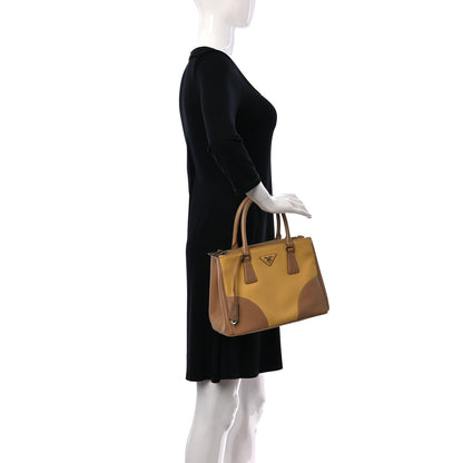 Prada Saffiano Small Bi-Color Galleria Double Zip Tote Gine Caramel 2 of 9