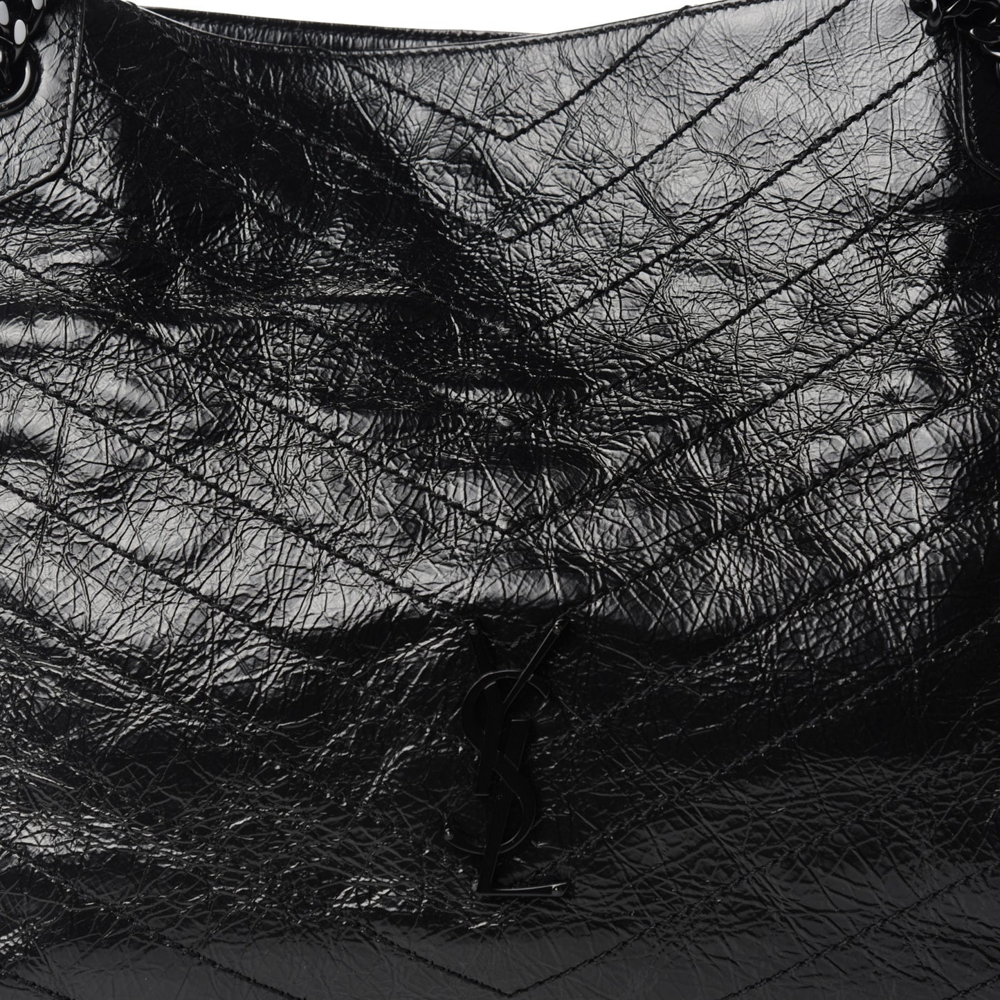 Crinkled Calfskin Matelasse Monogram Medium Niki Shopper Tote Black