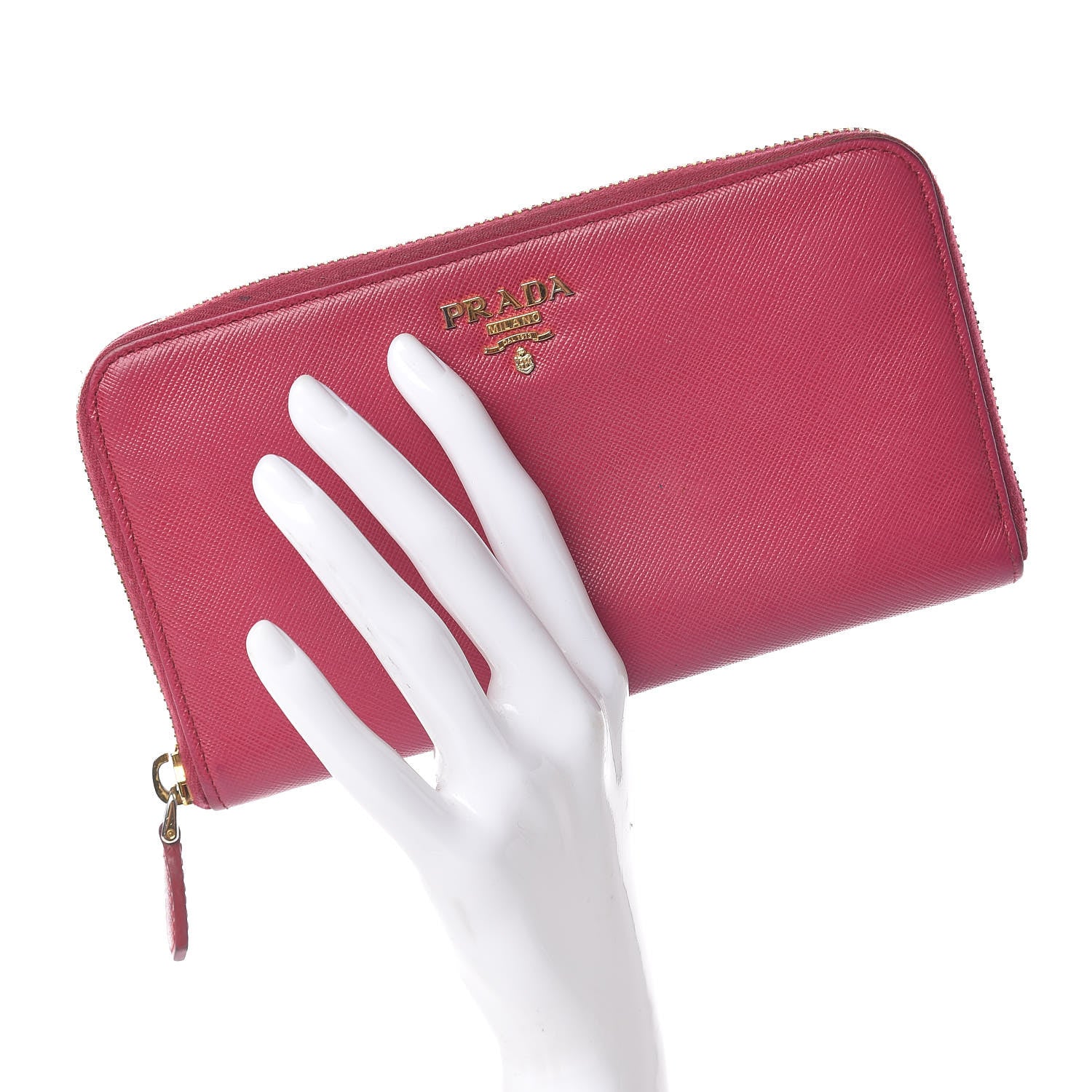 Prada Saffiano Zip Around Wallet Peonia 2 of 17