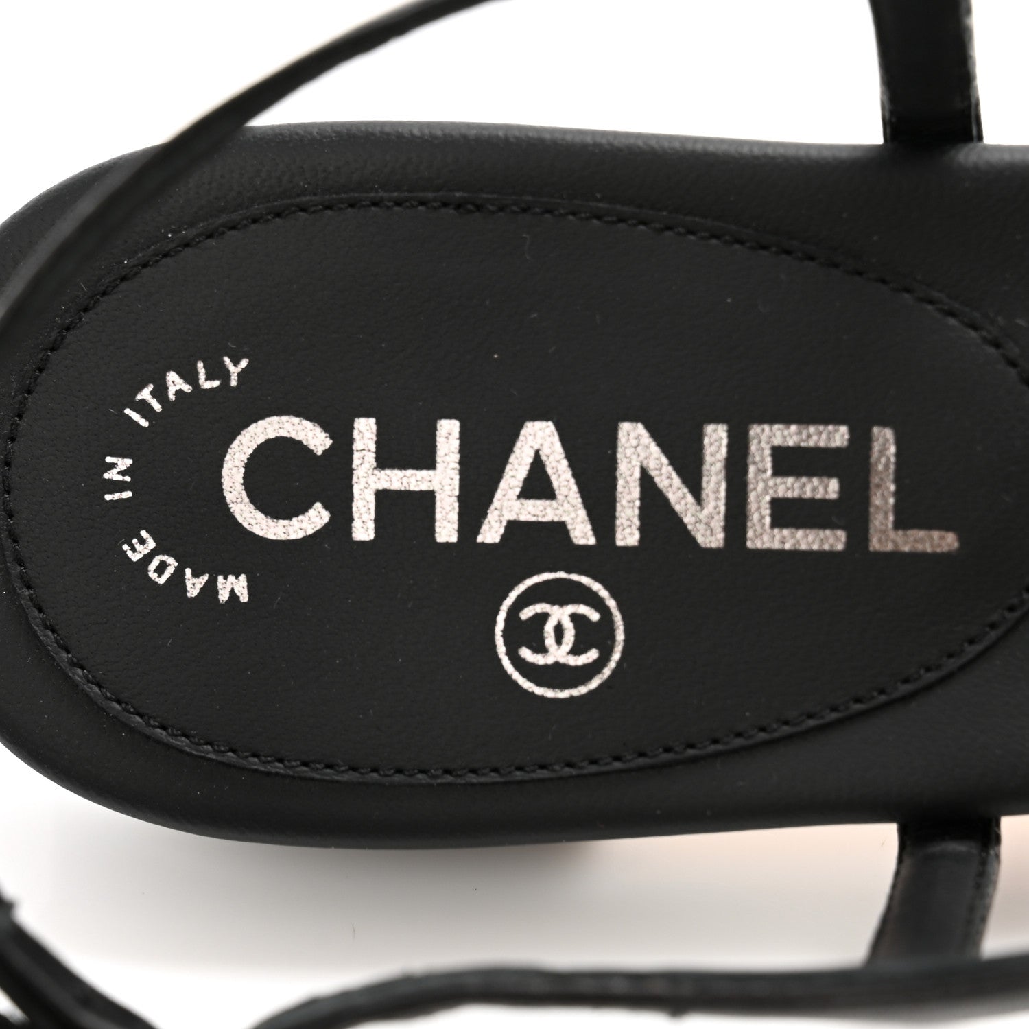 Chanel Lambskin Crystal CC Thong Sandals 38 Black 6 of 10