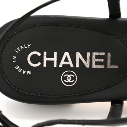 Chanel Lambskin Crystal CC Thong Sandals 38 Black 6 of 10