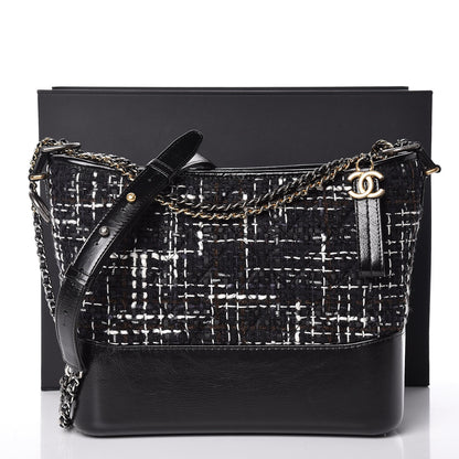 Chanel Tweed Calfskin Quilted Medium Gabrielle Hobo Black White 10 of 13