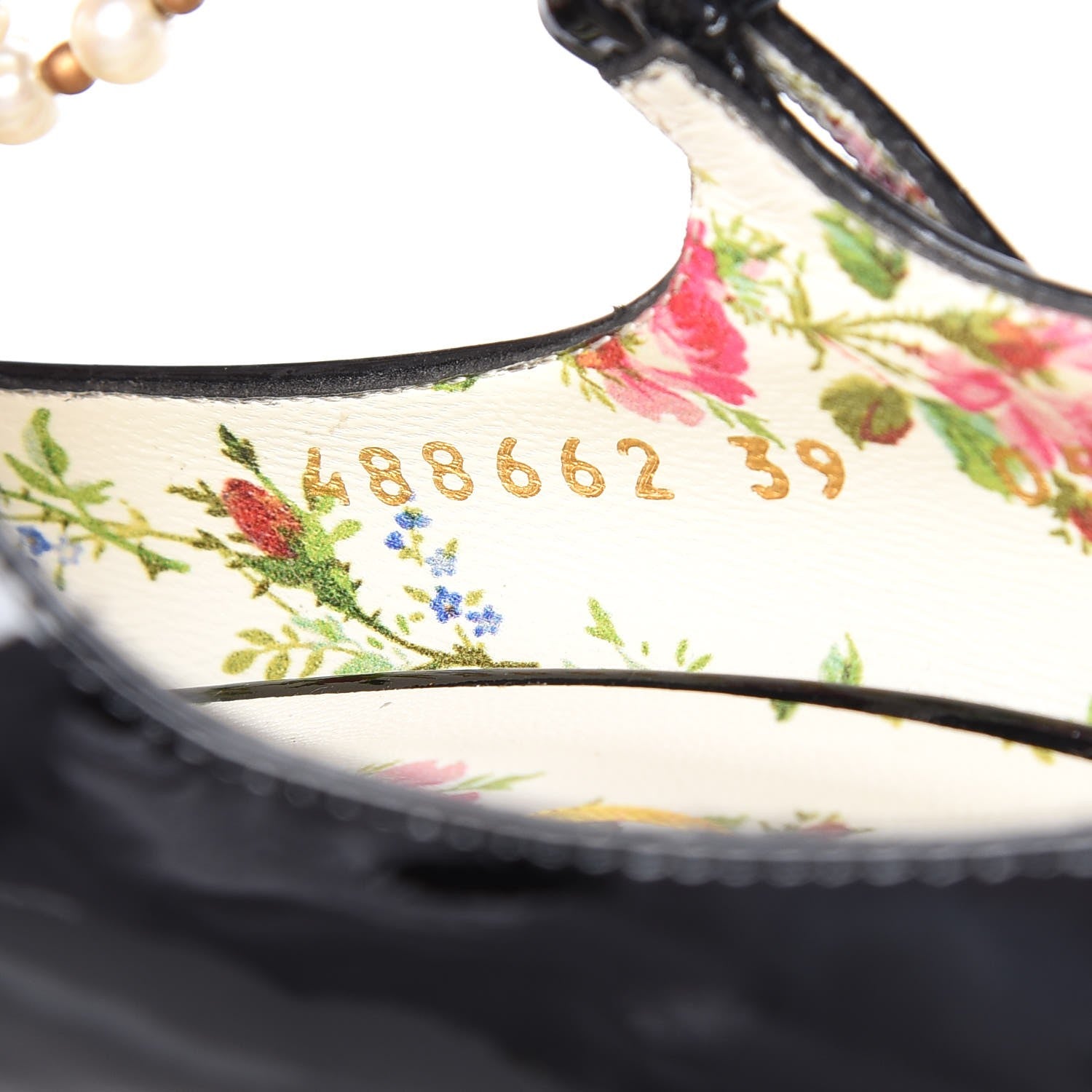 Gucci Patent Pearl Taide T-Strap Mid Heel Pumps 39 Black 9 of 10
