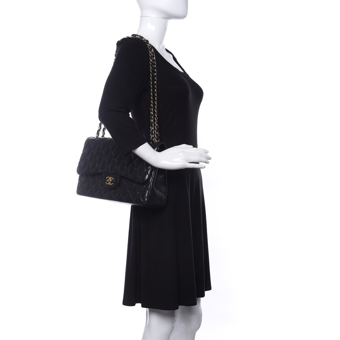 Lambskin Quilted Jumbo Double Flap Black