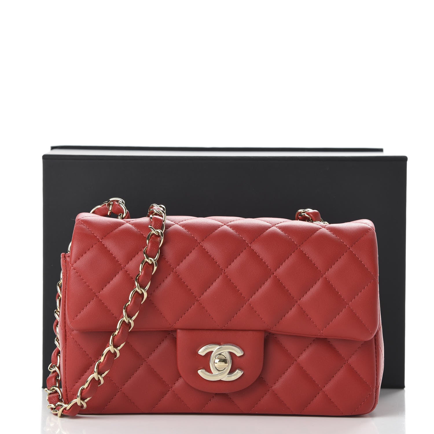 Chanel Lambskin Quilted Mini Rectangular Flap Red 11 of 11