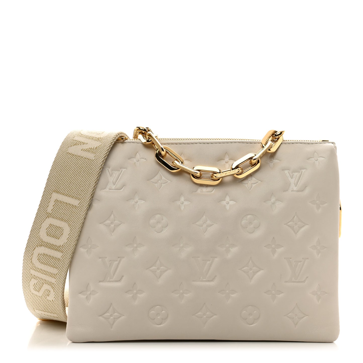 Lambskin Embossed Monogram Coussin PM Beige Cream