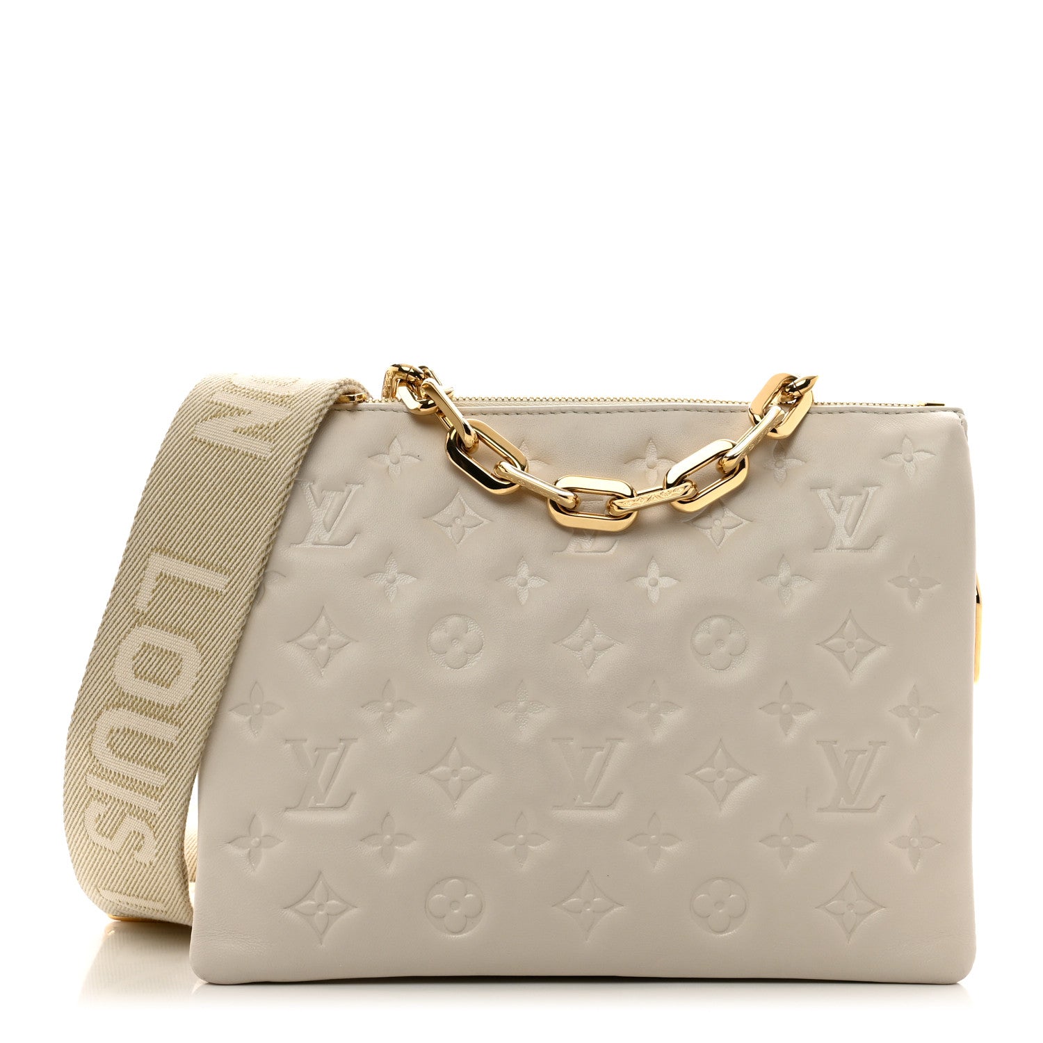 Louis Vuitton Lambskin Embossed Monogram Coussin PM Beige Cream 1 of 11