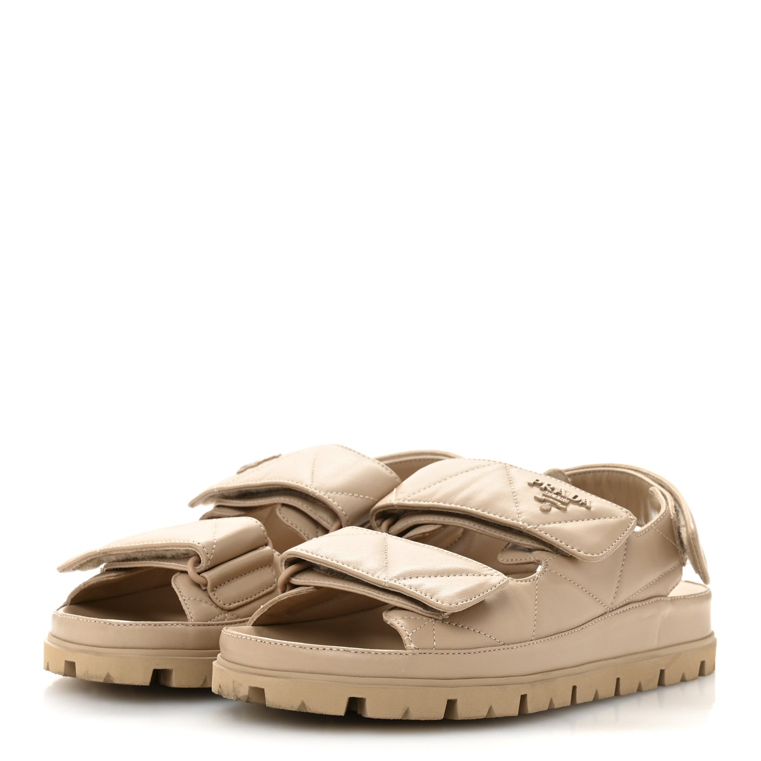 Prada Nappa Quilted Padded Slingback Sandals 37.5 Sabbia 4 of 8