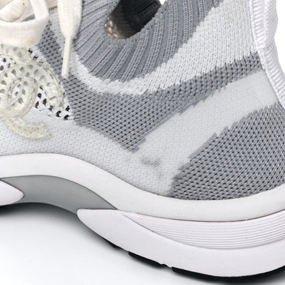 Chanel Fabric Suede Calfskin Stretch CC Sneakers 37 White Grey 9 of 12