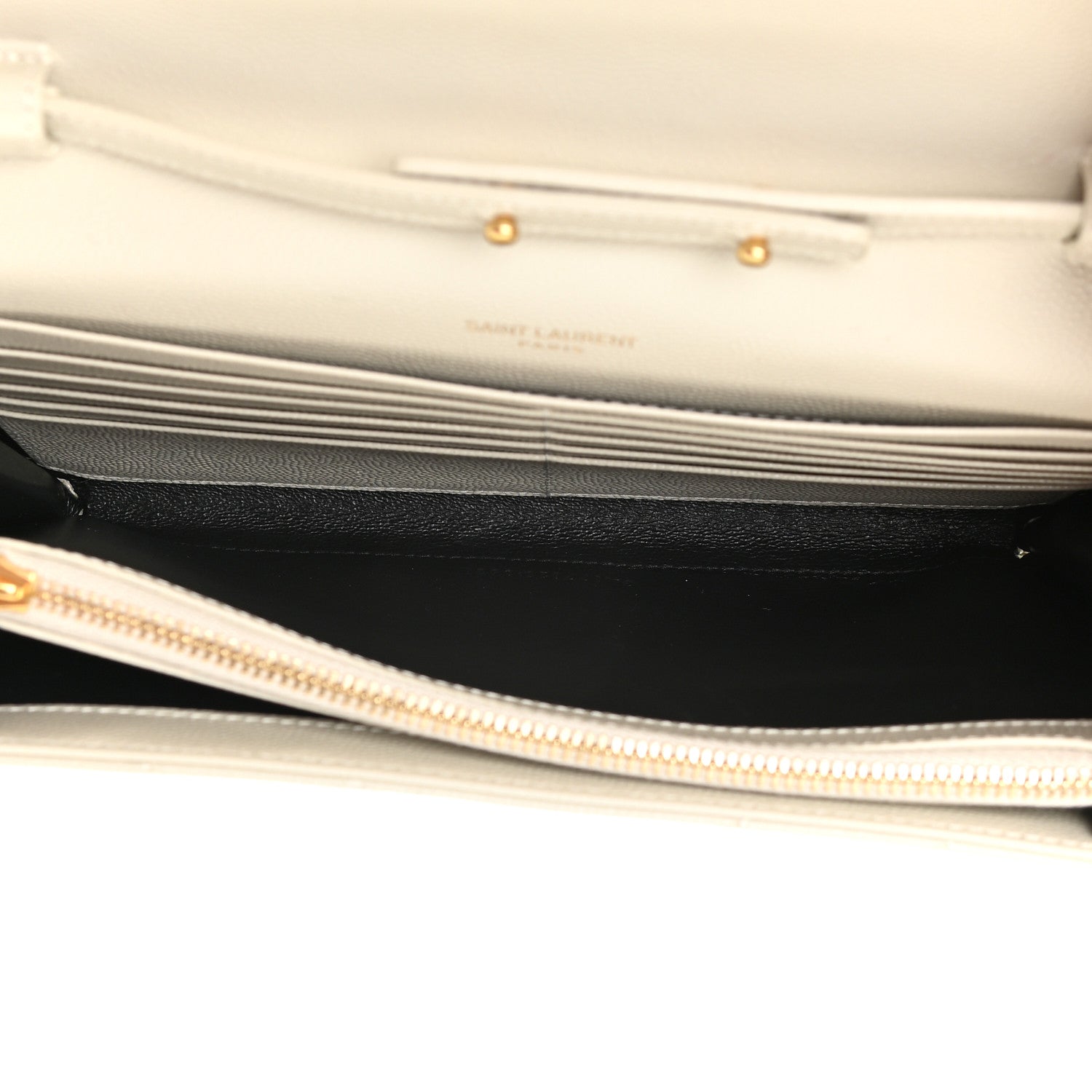 Saint Laurent Grain De Poudre Matelasse Chevron Monogram Chain Wallet Crema Soft 5 of 14