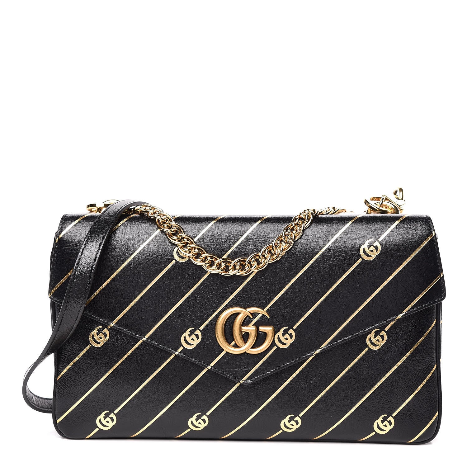 Gucci Calfskin Diagonal GG Medium Thiara Double Envelope Shoulder Bag Black White 1 of 13