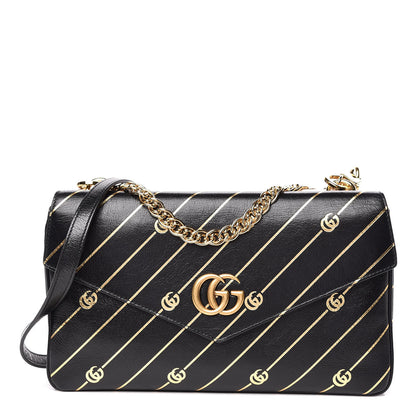 Gucci Calfskin Diagonal GG Medium Thiara Double Envelope Shoulder Bag Black White 1 of 13