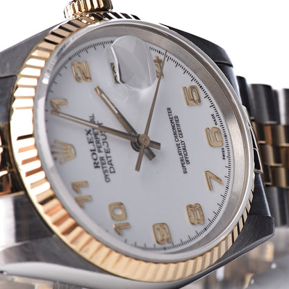 Rolex Stainless Steel 18K Yellow Gold 36mm Oyster Perpetual Datejust Watch White Arabic 16233 11 of 11