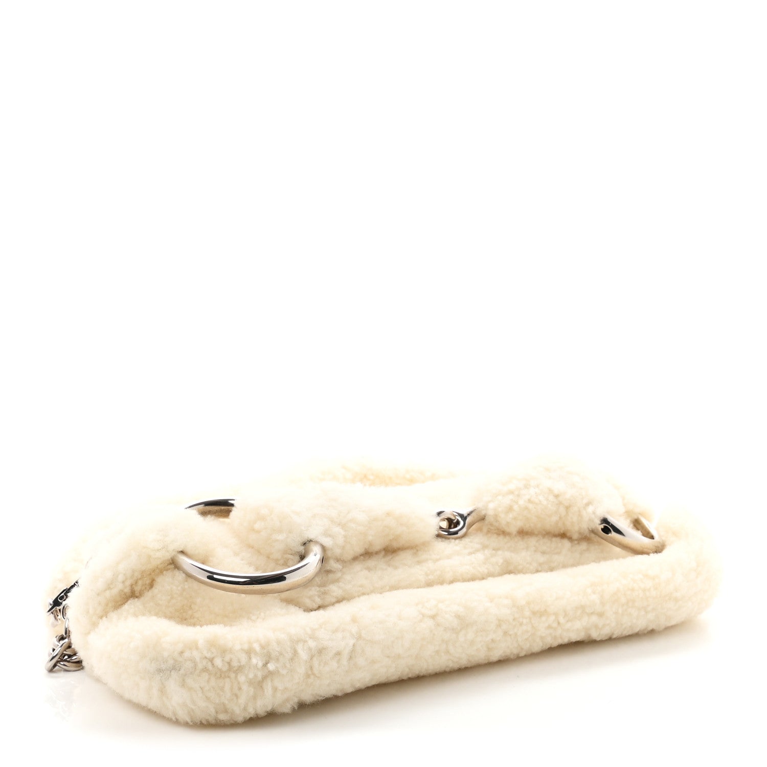 Gucci Merino Wool Medium Maxi Horsebit Chain Shoulder Bag Off White 4 of 9
